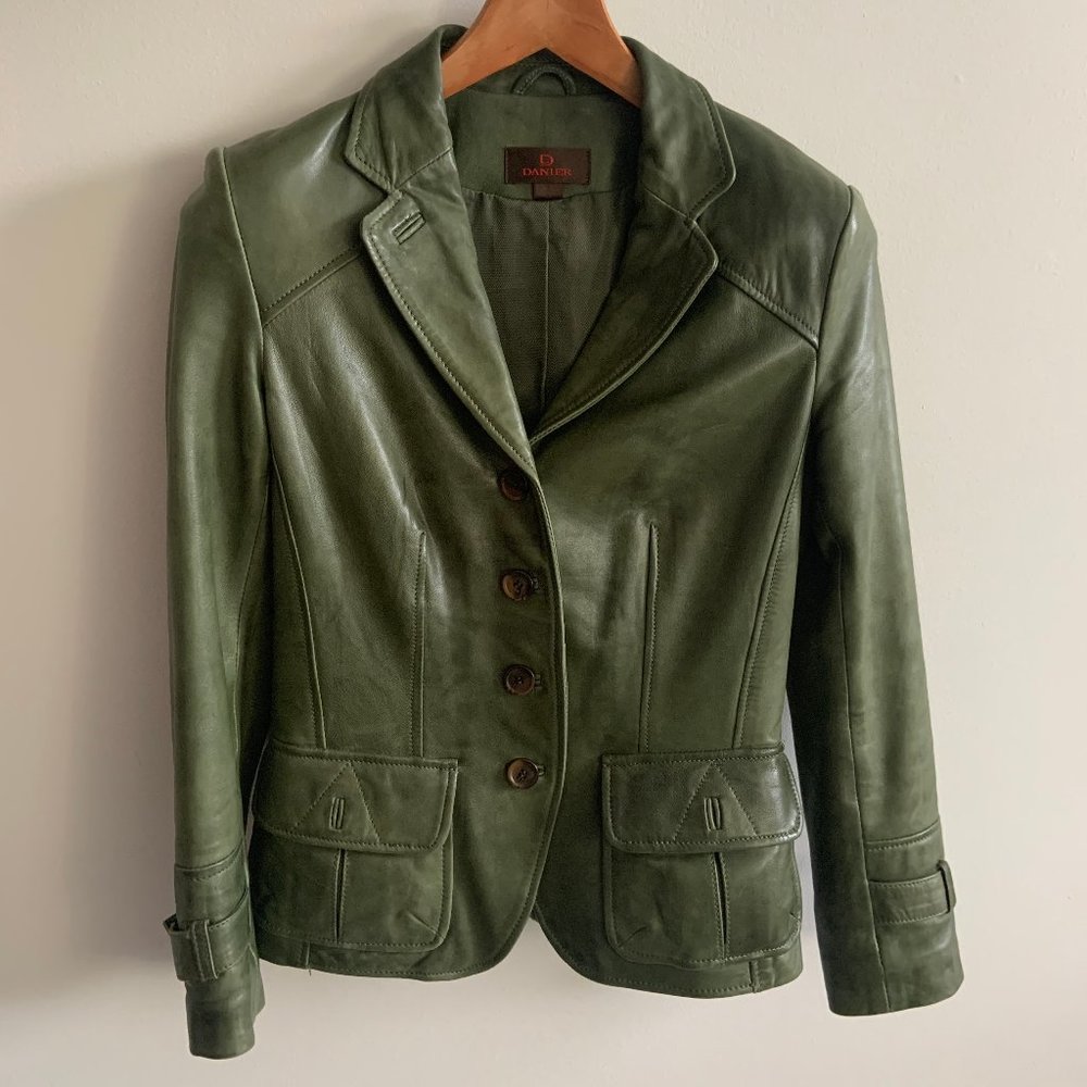 Tailored Button-Up Leather Blazer Jacket Coat
